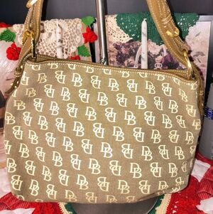 Dooney & Bourke Etched Strap Rings DB Monogram Shoulder Bag. Canvas & Leather
